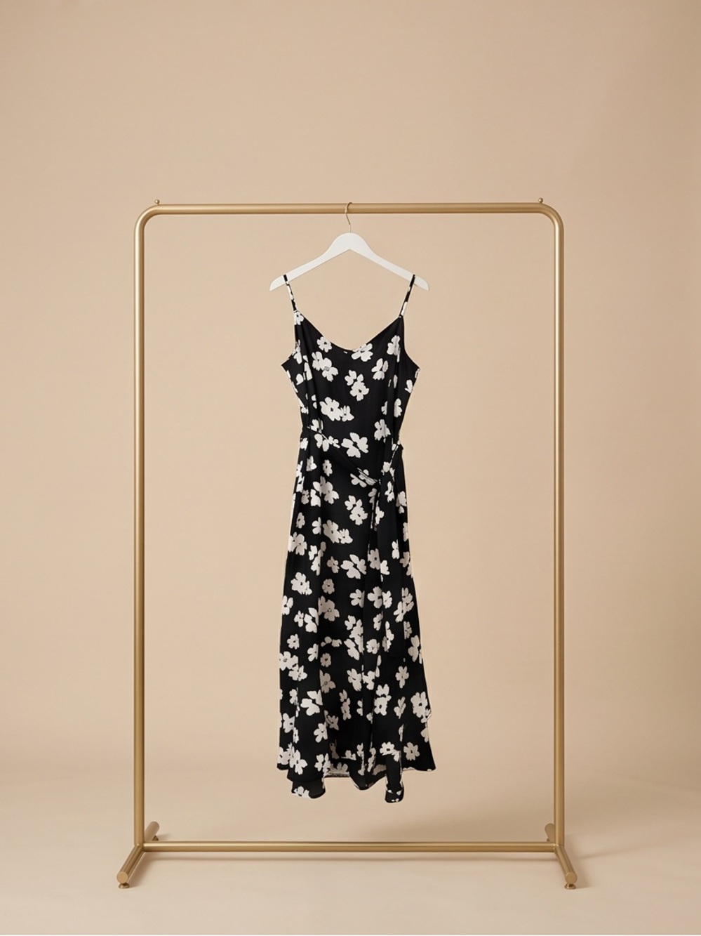 Karl Lagerfeld Black Slip Dress with White Floral Motif